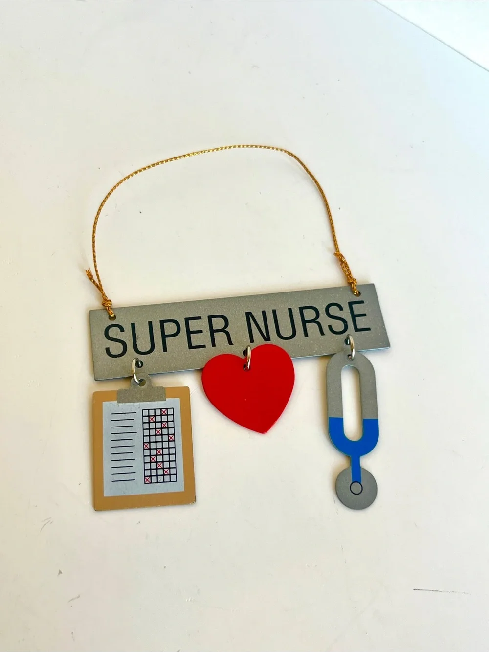 Super Nurse Wall Sign ornament scrapbooking - Silver with Red and Blue Accents